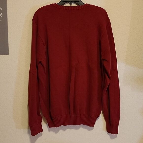IZOD Men's Crew-Neck Burgandy Knitted Pullover Sweater - Size Lg - Picture 2 of 3
